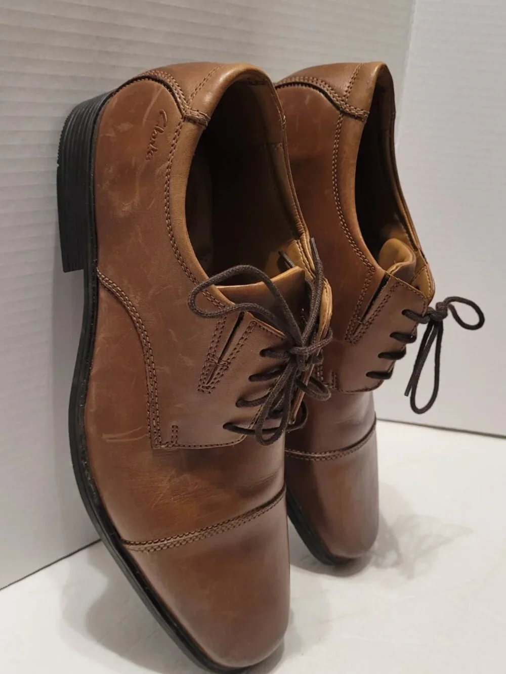 Clarks Collection Men's Brown Leather Cap Toe Oxford Dress Shoes US 10 M
